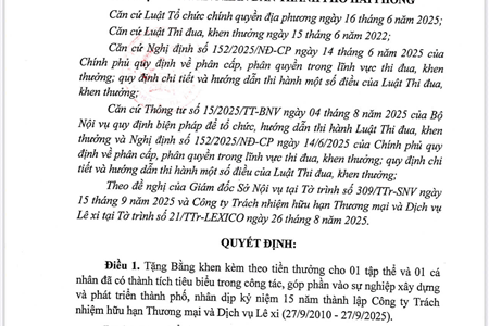 LEXICO HONORED WITH THE CERTIFICATE OF MERIT FROM THE CHAIRMAN OF HAI PHONG CITY PEOPLE’S COMMITTEE